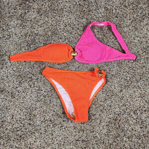 Unbranded Neon Pink & Orange 2 Piece Bikini Swimsuit Size Small NWOT